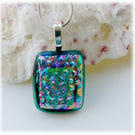 Dichroic Glass Pendant 268 Emerald Sparkle Compact silver plated chain