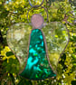 Stained Glass Bell Angel Decoration - Teal sea-mist body with clear frost wings - Image 2