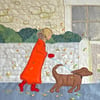 A Blustery Walk autumn textile applique artwork ribbon embroidery & Toby the dog