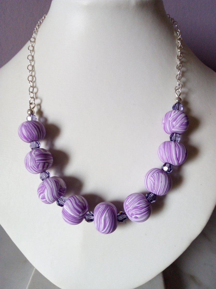 POLYMER CLAY NECKLACE - SWAROVSKI - FREE UK SHIPPING