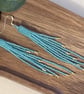 Shimmering aqua blue beadwork tassel fringe earrings - Image 3