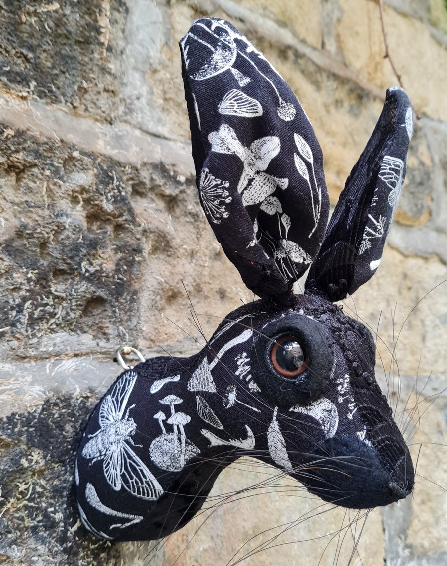 Faux hare head in hedge witch woodland fabric - Miss Rhiannon