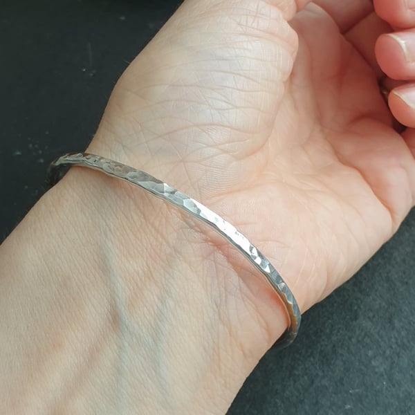 Sterling Silver Bangle with Dimple Texture, Hallmarked