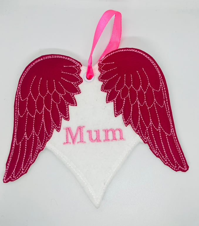 Embroidered Mum Memory hanging decoration - Dark Pink