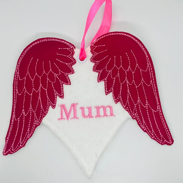 Embroidered Mum Memory hanging decoration - Dark Pink