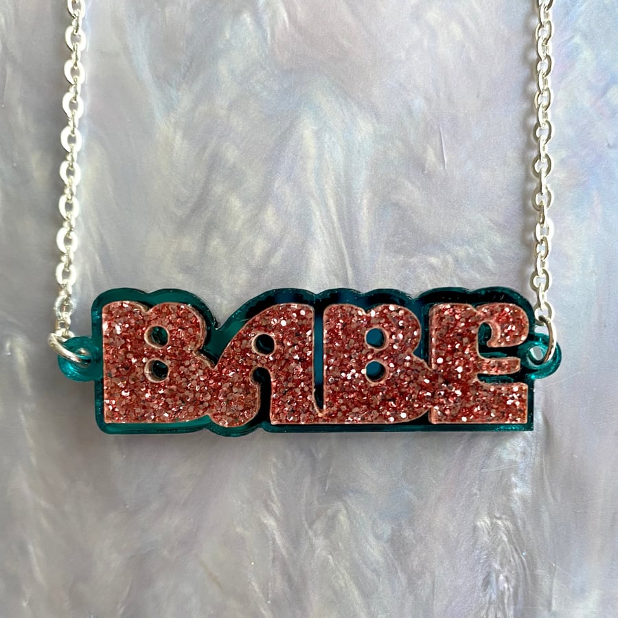 Babe glitter acrylic necklace