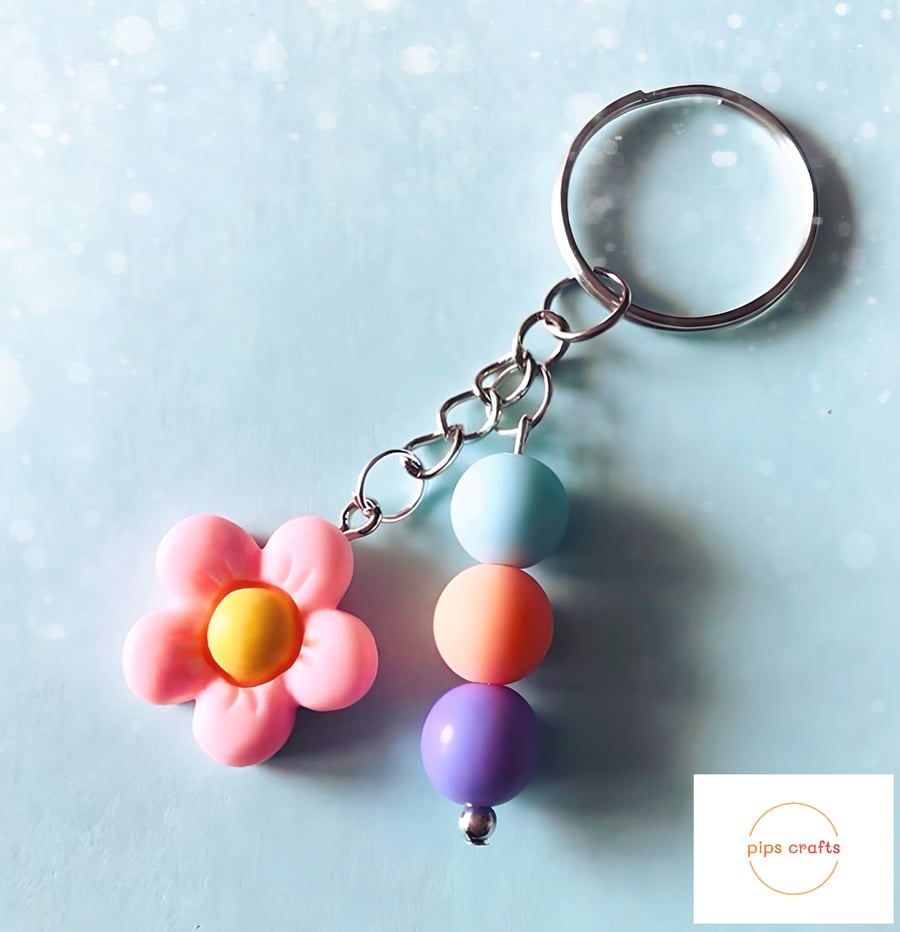 Fun Colourful Flower Bead Keyring - Keychain, Gift, Secret Santa