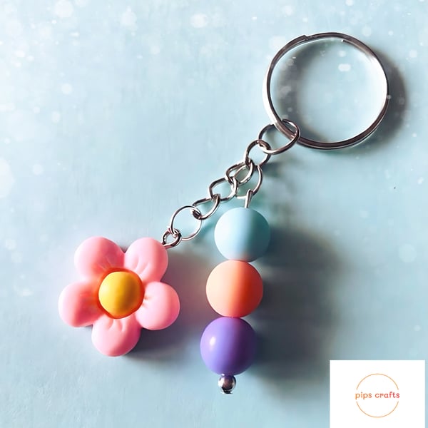 Fun Colourful Flower Bead Keyring - Keychain, Gift, Secret Santa