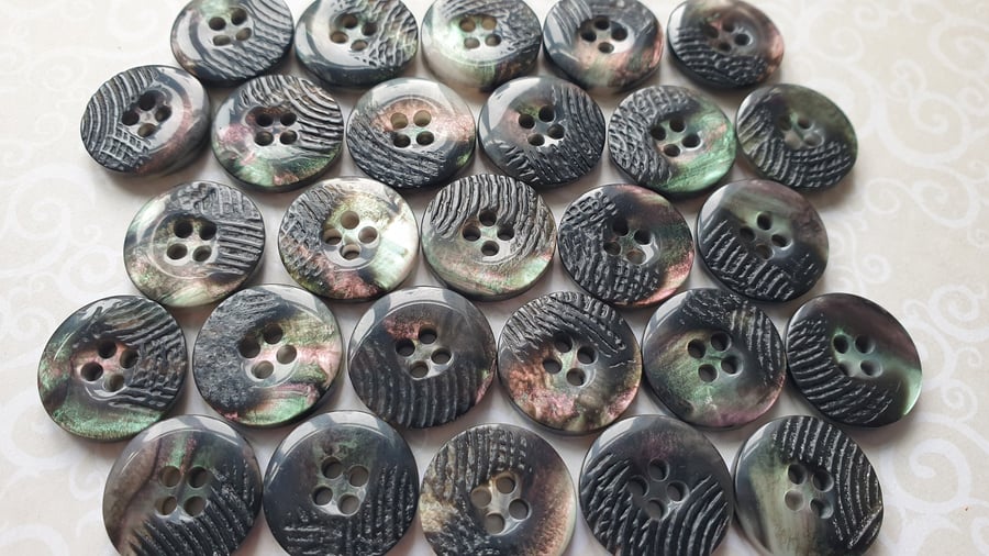 18 mm,  11 16", 28 Ligne REVERSIBLE polyester horn Grey mix Buttons x 5 Buttons