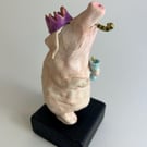 Unique and quirky Hand built ceramic party pig. One of a kind.