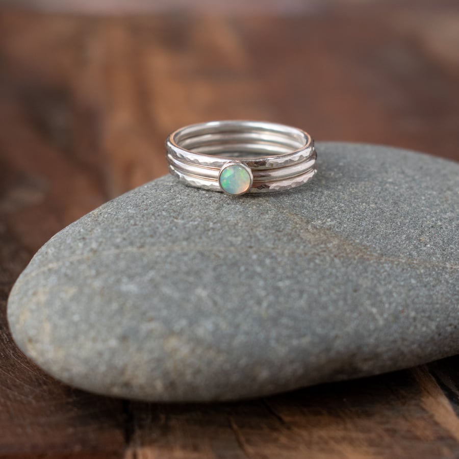 Opal Stacking Ring Set - Sterling Silver October Birthstone Jewellery