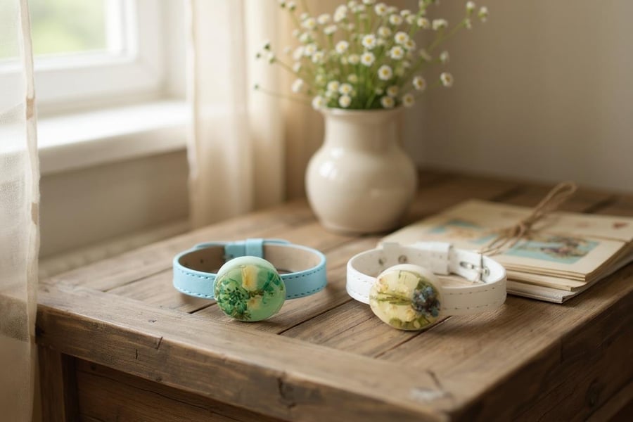 Pressed flower leather bracelet birthday gift for girlfriend Resin jewellery