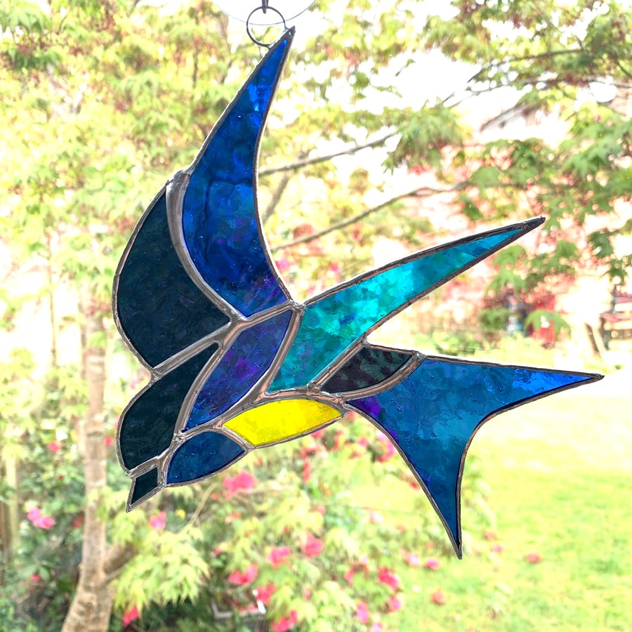 Stained Glass Swallow Suncatcher - Handmade Hanging Decoration