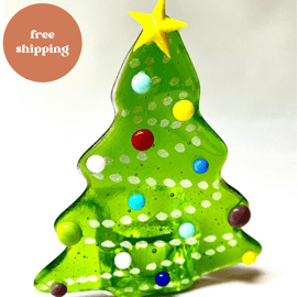 Fused Glass Christmas Tree Candle Holder