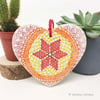 Ceramic heart hanging decoration Pottery Heart Tie Dye Festival Bright Colours