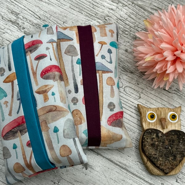 Mushroom Themed Fabric Pocket Tissue Holder - Travel Tissue Case - Reusable