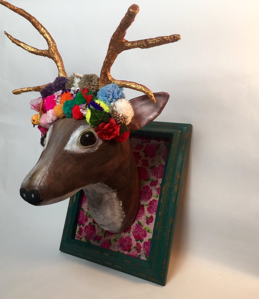 Handmade stag with gold antlers faux taxidermy 