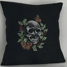 Skull & Moth Embroidered Cushion Cover