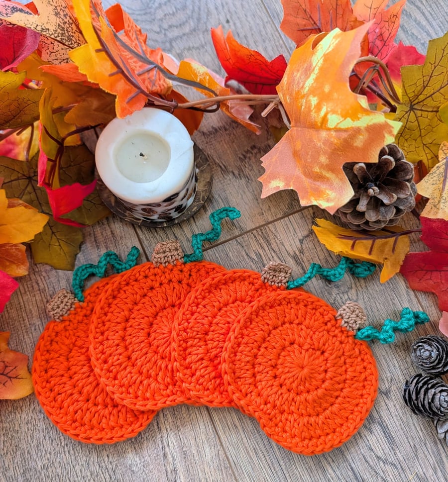 Handmade pumpkin coasters set of 4