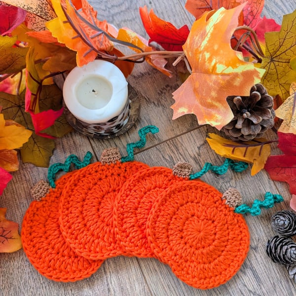 Handmade pumpkin coasters set of 4
