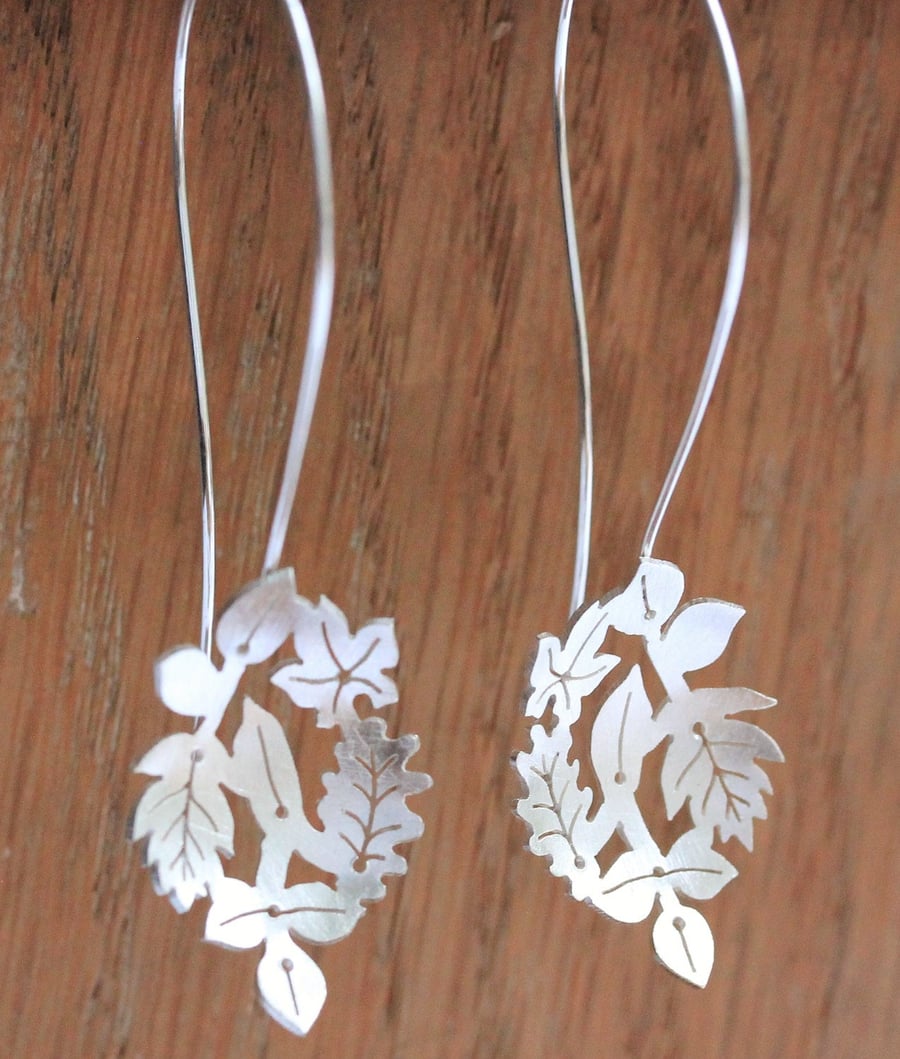 Silver Leaf Earrings - Silver Drop Earrings - Silver Hook Earrings