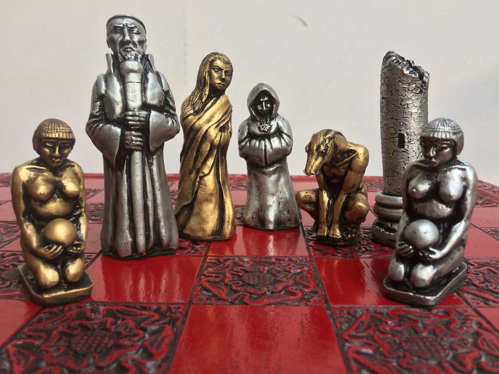 Wicca Chess Set - Gold and Silver Antique Effect - Chess Pieces Only
