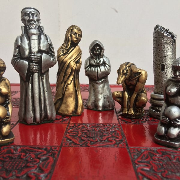 Wicca Chess Set - Gold and Silver Antique Effect - Chess Pieces Only