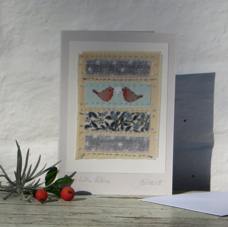 Two Little Robins hand-stitched miniature worked with care for someone special!