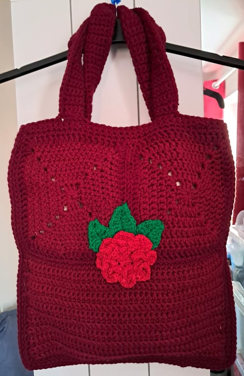 Dark Red Handmade Crocheted Tote Bag
