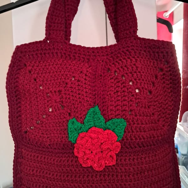 Dark Red Handmade Crocheted Tote Bag