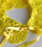 Yellow Crochet Lace Collar, Handmade Detachable Floral Accessory with Ribbon 