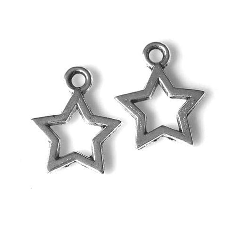 Tibetan Silver Star Charms - Antique Silver, 10mm - Pack of 100 - Durable for Je