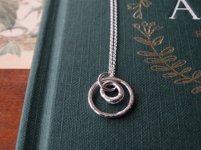 Silver hoop pendant with molten silver charm - recycled silver OOAK