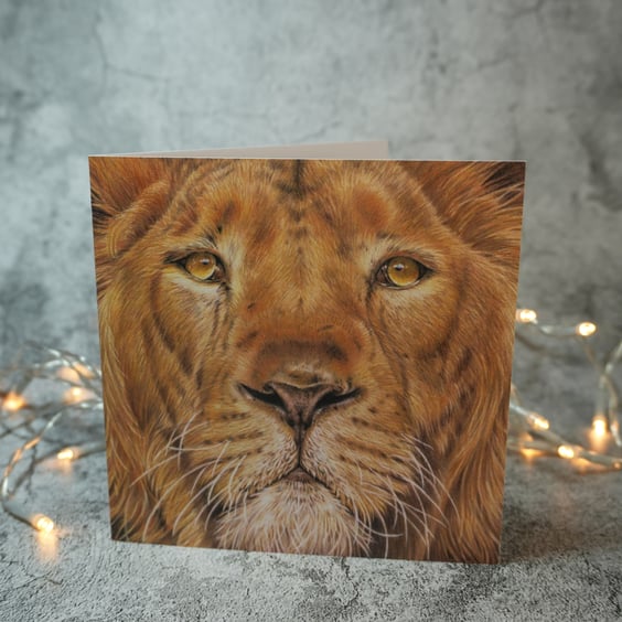 Fearless Lion Blank Greetings Card Printed from Original Art