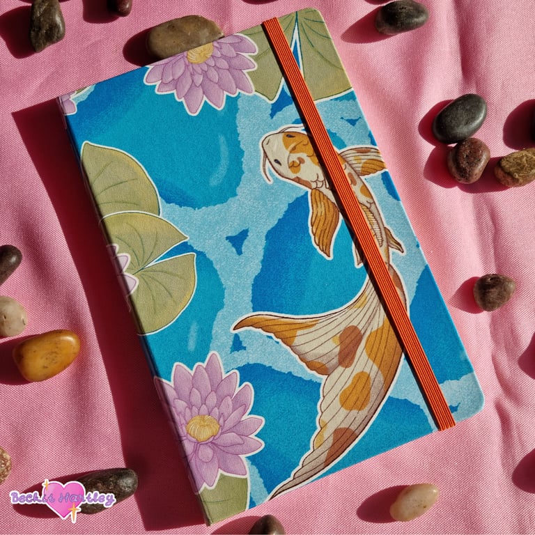 Koi Pond Journal - Leatherette Dot Grid Journal - Cute Gifts
