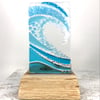 Fused Glass Wave in a Handcrafted Oak Tea Light Holder