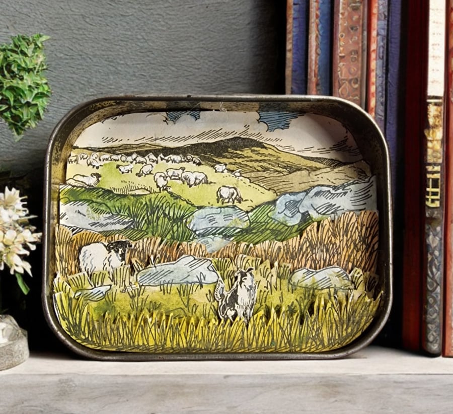 Countryside Diorama unique art in a vintage tin