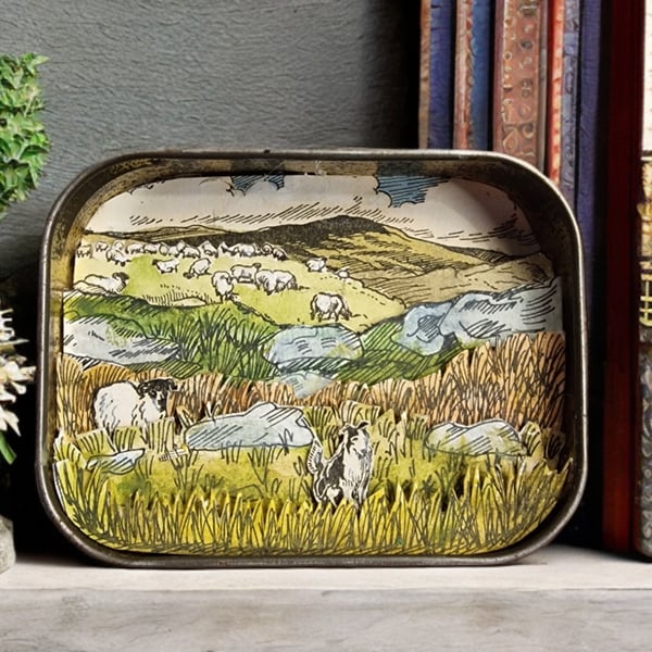 Countryside Diorama unique art in a vintage tin