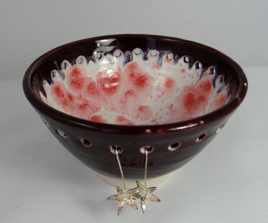 Decorative jewellery bowl in purple and cerise - handmade earthenware