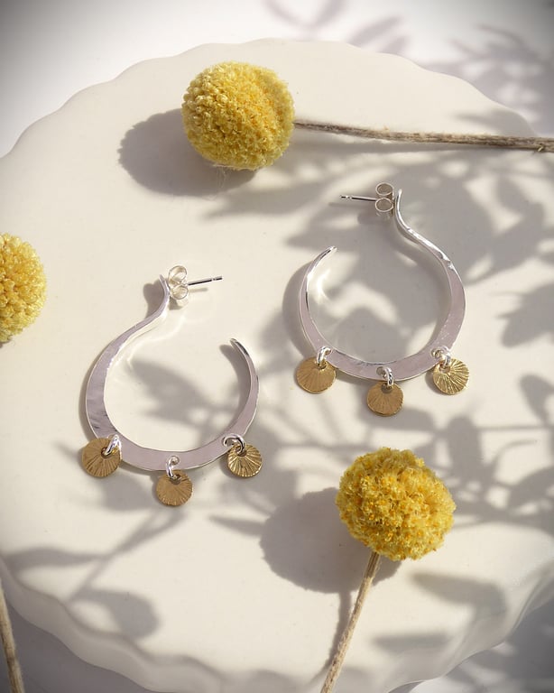 Sol Hoops - 925 Silver with a pop of golden brass!