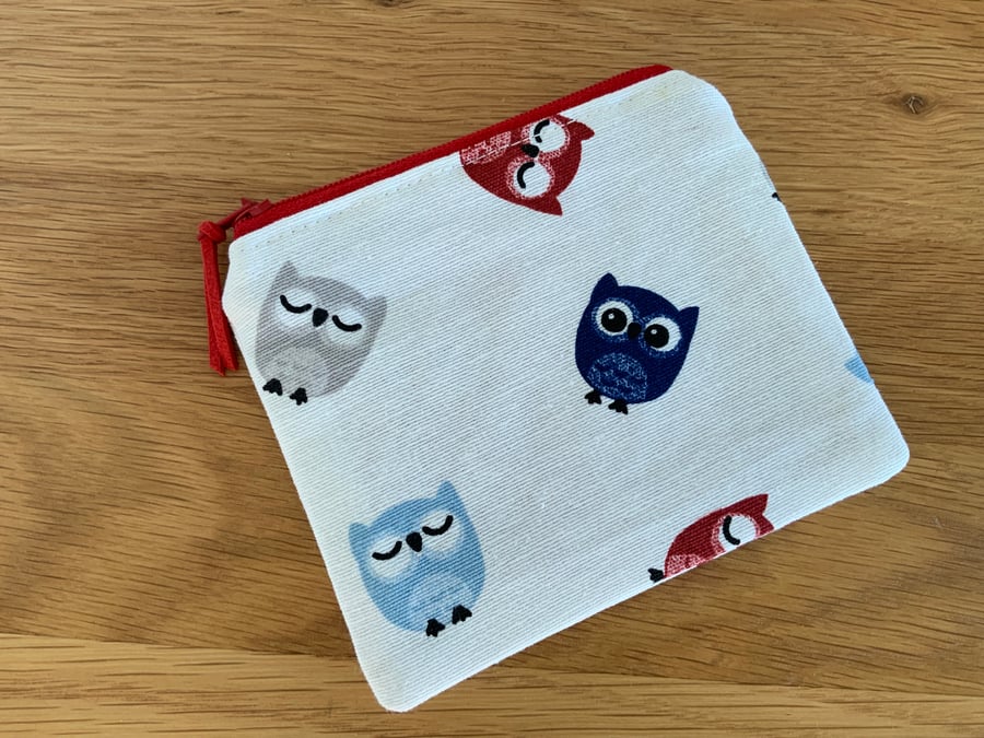 Fabric Coin Purse, Money Pouch, Zipped Purse, Purse, Card Holder, Owl