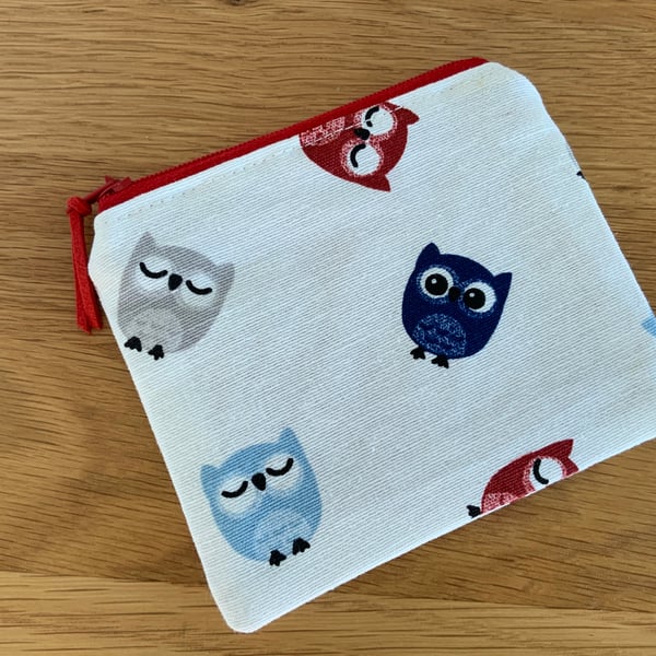 Fabric Coin Purse, Money Pouch, Zipped Purse, Purse, Card Holder, Owl