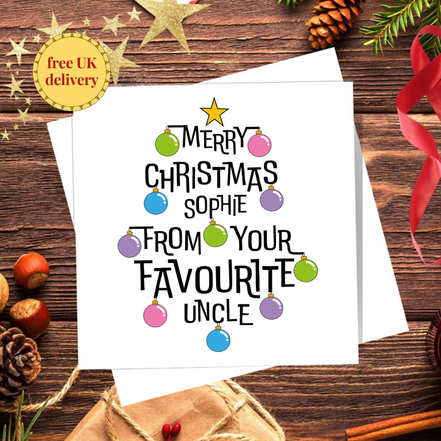 Niece, Nephew Christmas Card - from Uncle, personalised, blank inside