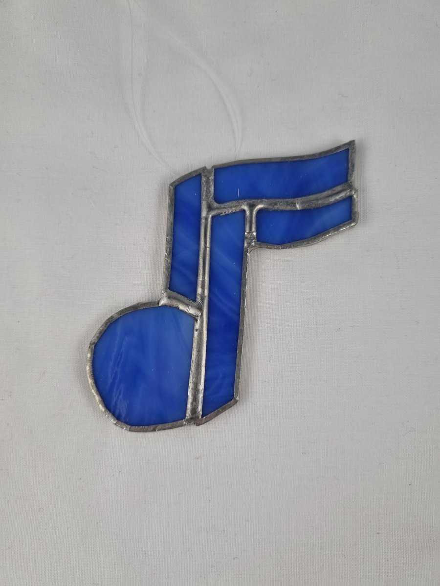 600 Stained Glass blue single note - handmade hanging decoration.