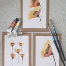 "Sunrise Poppies" Hand-Painted Watercolour Cards (Set of 3)