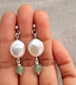 Sterling Silver Coin Pearl Dangle Earrings With Green Aventurine Gemstone