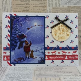 Handmade Christmas card - child and snowman