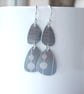 Pebble shaped mid century style silver drop leaf earrings