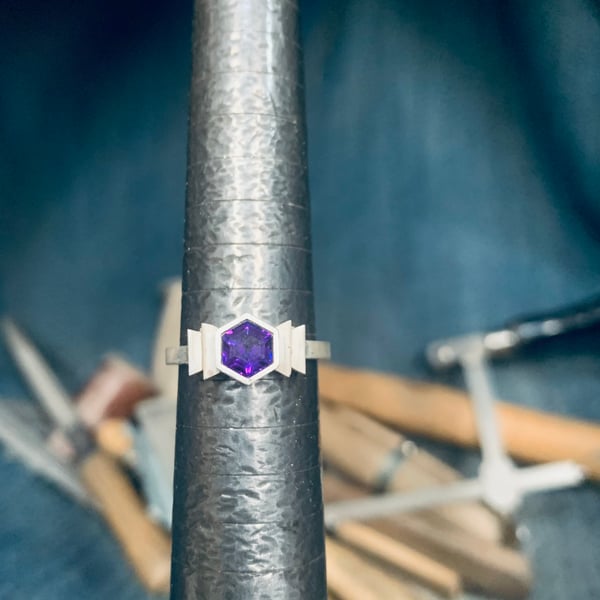 Silver Amethyst Art Deco Ring