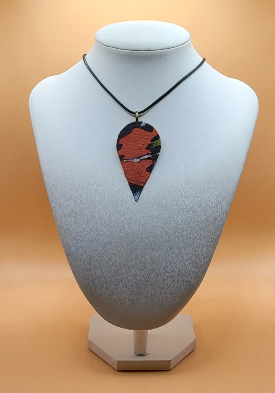 Polymer clay pendant - unique handmade necklace - teardrop costume jewellery